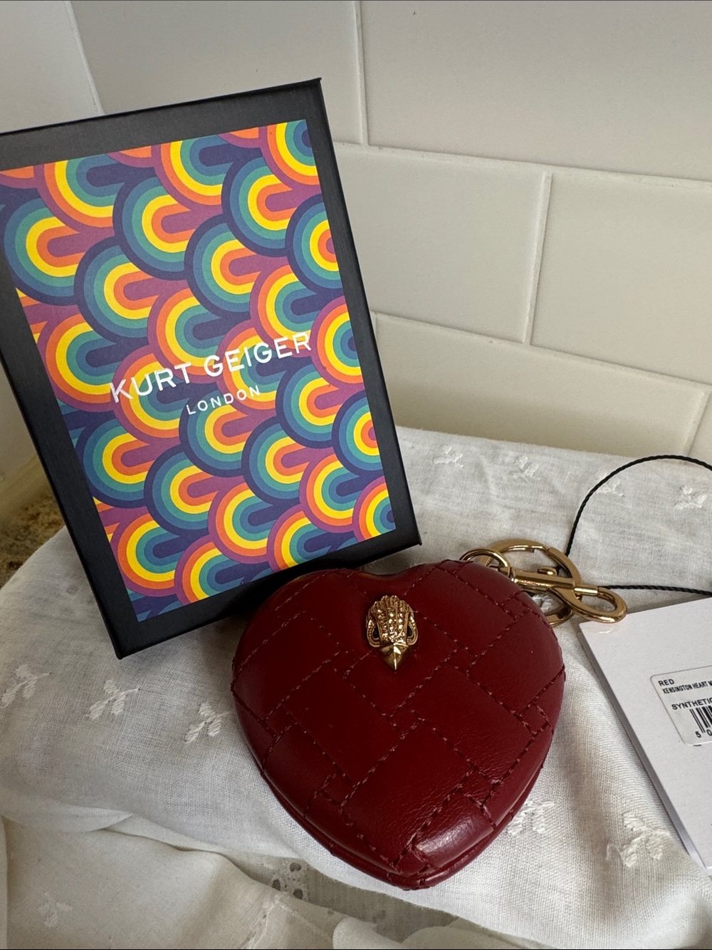 Kurt Geiger Red QuiltedLeather Heart Bag Charm with Dual sided Mirror NIB - Picture 4 of 7